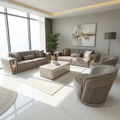 Sofas komplekts Moderns 3+3+1+1 vietas+Galds Tekstils Dīvāns Koks