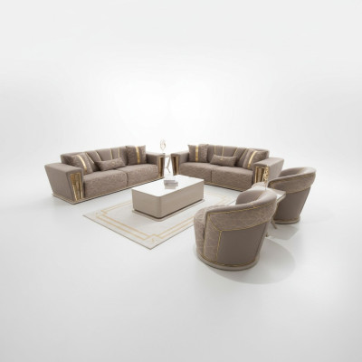 Sofas komplekts Moderns 3+3+1+1 vietas+Galds Tekstils Dīvāns Koks