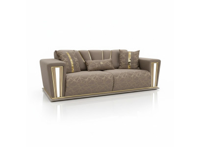Dīvāns 3-vietīgs ar tekstilu un koka elementiem. Moderns dīvāns ar auduma pārklājumu. Sofa dizaina luksusa jauna modeļa dīvāns.