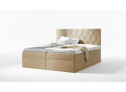 Luksusa Boxspring gulta viesnīcas gultas polsterētas funkcijas gultas kastes 180x200cm bēšs.