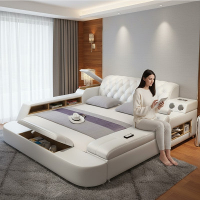 Dizaina daudzfunkcionālais gultas galds XXL Lielās gultas ādas viesnīcas apmetums 150x200cm