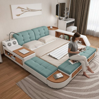 Polster 180x200 Multifunkcijas plaukts ar USB uzlādi, dizaina gulta Big Bed ar ādas pārklājumu