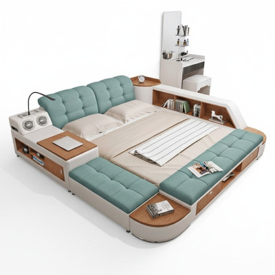 Polster 180x200 Multifunkcijas plaukts ar USB uzlādi, dizaina gulta Big Bed ar ādas pārklājumu