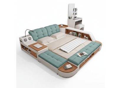 Polster 180x200 Multifunkcijas plaukts ar USB uzlādi, dizaina gulta Big Bed ar ādas pārklājumu