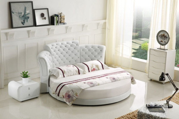 Chesterfield apaļš gultas mēbeles polsterētie gultas istabas mēbeles ādas gulta viesnīca