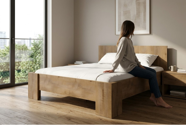 Guļamistaba koka luksusa dizaina gulta ar polsteri divguļamā gultā 180x200 cm.