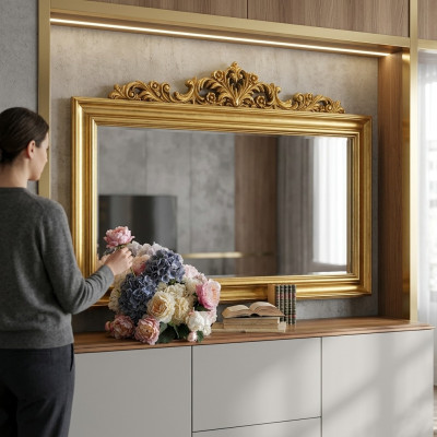 Klasiskais dizainera īstas koka rāmis XXL spogulis 184x117 Spiegel - Modelis BV