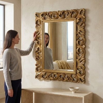 Klasiskais dizainera īsts koka rāmis XXL spogulis 105x85.5, modelis 1577.