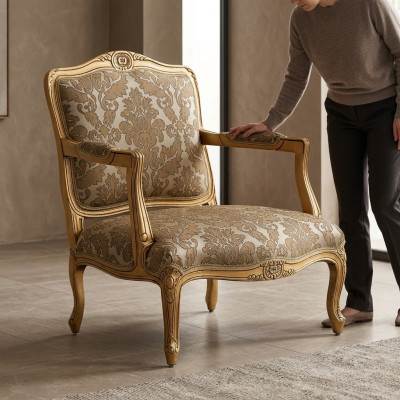 Klasiskā mēbeļu luksusa vienvietīgā sofa Jaunā krēsla dīvāni Klasiskā tekstils