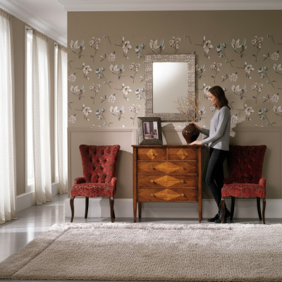 Komplektā ietilpst komode, spogulis, komodes un Art déco stila koka dizains.
