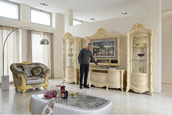 TV rāmja zems galds Side RTV dzīvojamā istaba Sideboard 2x Vitrine 4 gab. komplekts Itālijā