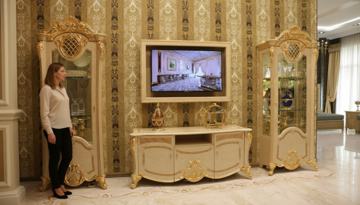 Dizaina dzīvojamās istabas mēbeles Sideboard 2x Skapīši TV Lowboard Galda klājums 3 gab. komplekts Vitrīns