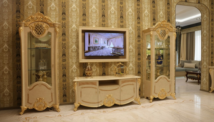 Dizaina dzīvojamās istabas mēbeles Sideboard 2x Skapīši TV Lowboard Galda klājums 3 gab. komplekts Vitrīns