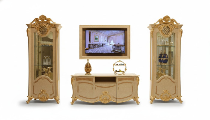 Dizaina dzīvojamās istabas mēbeles Sideboard 2x Skapīši TV Lowboard Galda klājums 3 gab. komplekts Vitrīns