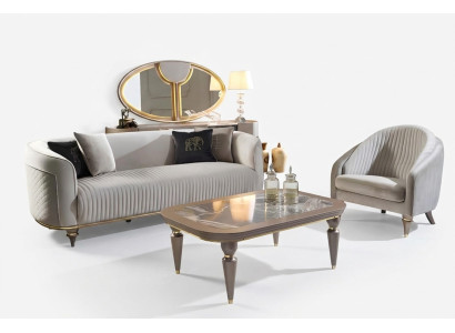 Sofas komplekts dīvāns galds dīvāns polster veļa 3 + 1 sēdvieta galds koks 3 gabalos. Luksusa mēbeles