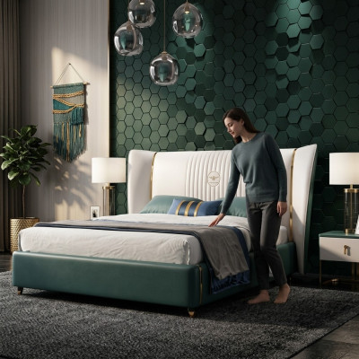Luxusa guļamistaba divguļamā gulta gulta 180/200x200 cm ādas metāls jauns