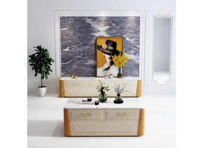 Sideboard TV Lowboard RTV XL kumode, marmora imitācija, 2 gabali