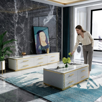 Tērauda Sideboard Ādas Mazogs Marmora imitācija Akmens galdi 200x40cm
