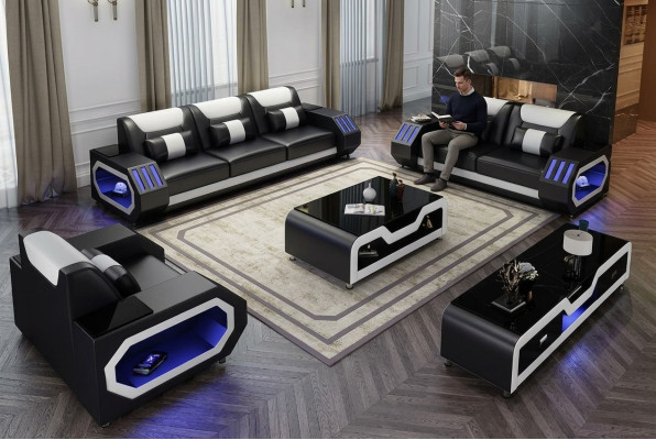 Sofas komplekts 3+2+1 sēdvieta Galds Skapīks Komplekts Dizains Moderne