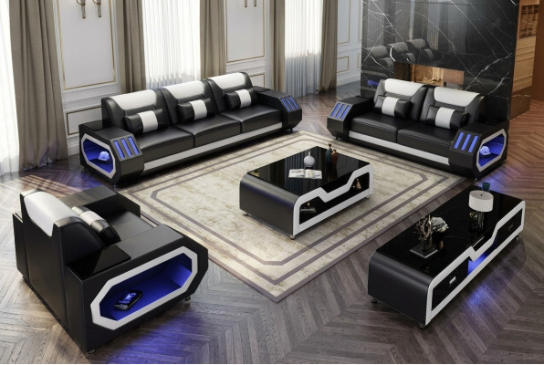 Sofas komplekts 3+2+1 sēdvieta Galds Skapīks Komplekts Dizains Moderne