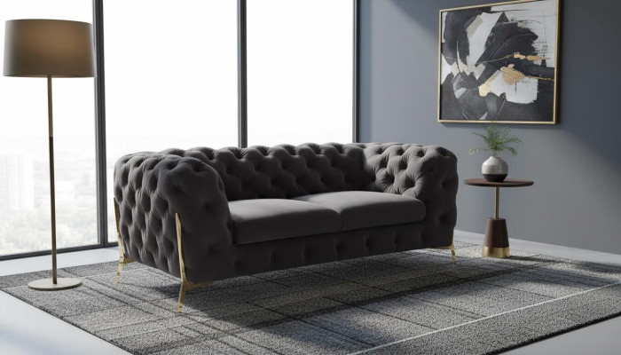 Chesterfield Samta dizainera dīvāns 2-vietīgs dīvāns audums Samts komplekts zelta kājiņas