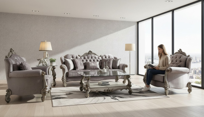 Chsterfield Sofa komplekts Jumts Piespiedu grupa Klasika 3+2+1 sēdvieta komplekts koka dīvāns