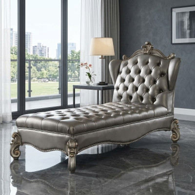 Chaiselongue Chesterfield Liege Chaise Leather Sofa Relax Silver Baroque