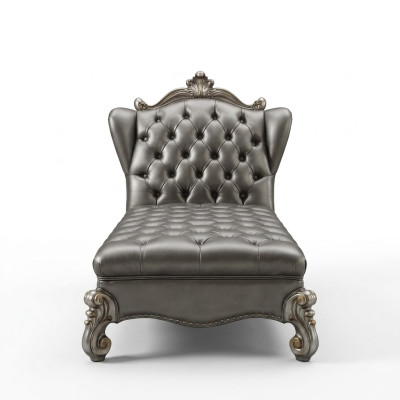 Chaiselongue Chesterfield Liege Chaise Leather Sofa Relax Silver Baroque
