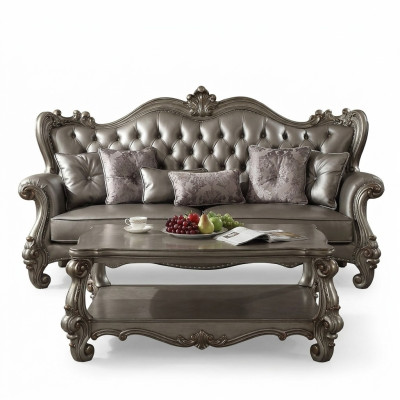 Chesterfield dīvāns 3-vietīgs dīvāns ar auduma polsteri un ādas mēbelēm.