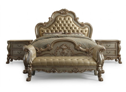 Gulta 2x nakts galdiņi 3 gab. Guļamistabas komplekts Luksusa gultas Chesterfield Ādas