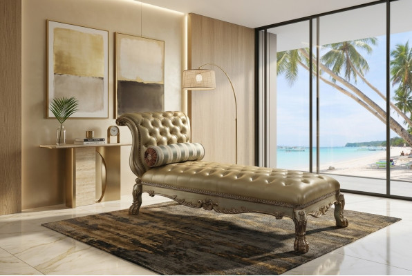 Chaiselongues Chesterfield gulta Chaise ādas dīvāns Zelta gultas Chsterfield
