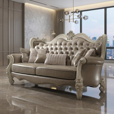  Drejošā vieta 3 osobu atpūtas sofa Lounge sofa ar audekla polsteru un ādas detaļām.