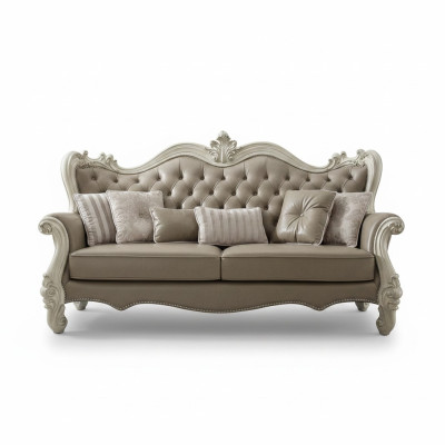  Drejošā vieta 3 osobu atpūtas sofa Lounge sofa ar audekla polsteru un ādas detaļām.