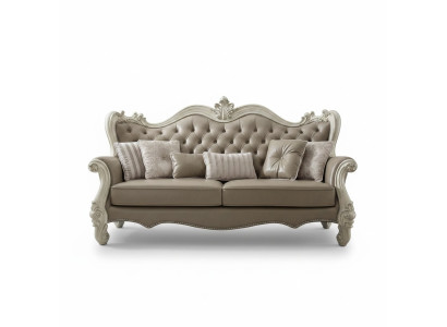  Drejošā vieta 3 osobu atpūtas sofa Lounge sofa ar audekla polsteru un ādas detaļām.