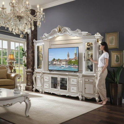 Televīzijas sienas klasisks dzīvojamais sienas komplekts īsts roku darbs koka dekoratīvais skapis plaukts