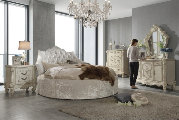Apļa veida samta gulta Chesterfield luksusa apdare Ārvalstu tekstila viesnīcas gultas.