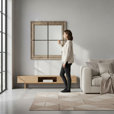 Siena spogulis ar koka rāmiem Mēbeles Jauns 105*105cm Stikla rāmis Siena xxl moderns