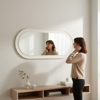 Spoguļa koka rāmis Lielais sienas spogulis Klasiskais dizains Ovāls koka rāmis 150 cm