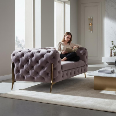 Dizaina Chesterfield divu vietu dīvāns ar auduma pārklājumu divvietīga samta jaunā dīvāna dizains.