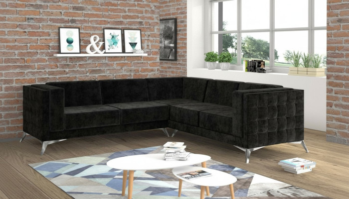 Melna audekls dizaina stūrainais dīvāns Chesterfield dīvāns dīvāns Istabas teritorija audums Sēdeklis