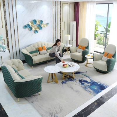 Sofas komplekts 3+2+1 sēdvietas ādas dīvāns Kanapējs komplekts dizains Beisais Zalais