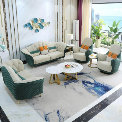 Sofas komplekts 3+2+1 sēdvietas ādas dīvāns Kanapējs komplekts dizains Beisais Zalais