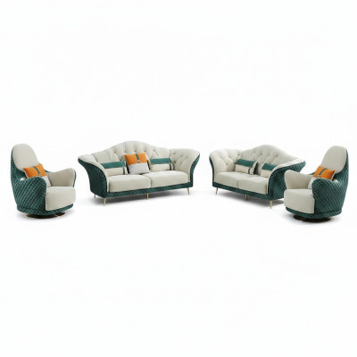Sofas komplekts 3+2+1 sēdvietas ādas dīvāns Kanapējs komplekts dizains Beisais Zalais