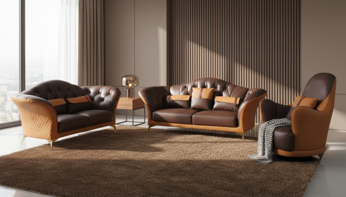 Sofa komplekts 3+2+1 sēdvietas dzīvojamā zona Dīvāns Aramats Virtuves komplekts Ādas dīvāns