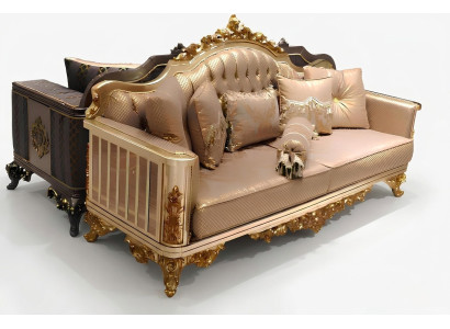 Chesterfield dīvāns komplektā 3+1+1 Grupa Kompleta komplekta dīvāns Zelts tekstils garnitūra