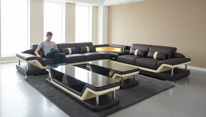 Mūsdienu dizaina dzīvojamā istaba Sofa Stūra dīvāns Polster Couch rtv Couchtisch Leder