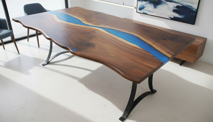 Ēdamgalds River Table Reāla koka upes galds 220x100 masīvie galdi Epoksīda sveķi