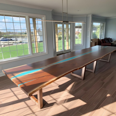 Ēdamgalda River Table īsts koks Flusstisch 260x100 Masīvi galdi