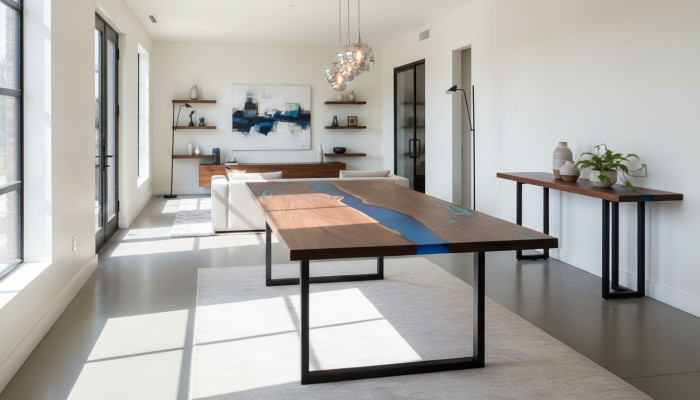 Ēdamgalds River Table Reāls koks Epoksīda smiltis Galdi 260x100 Jauns