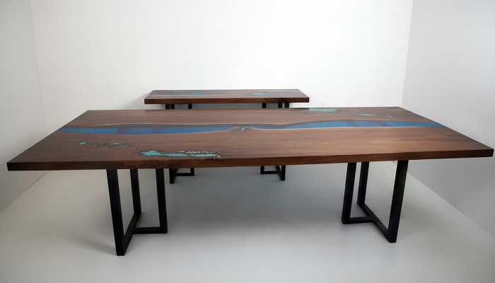 Ēdamgalds River Table Reāls koks Epoksīda smiltis Galdi 260x100 Jauns